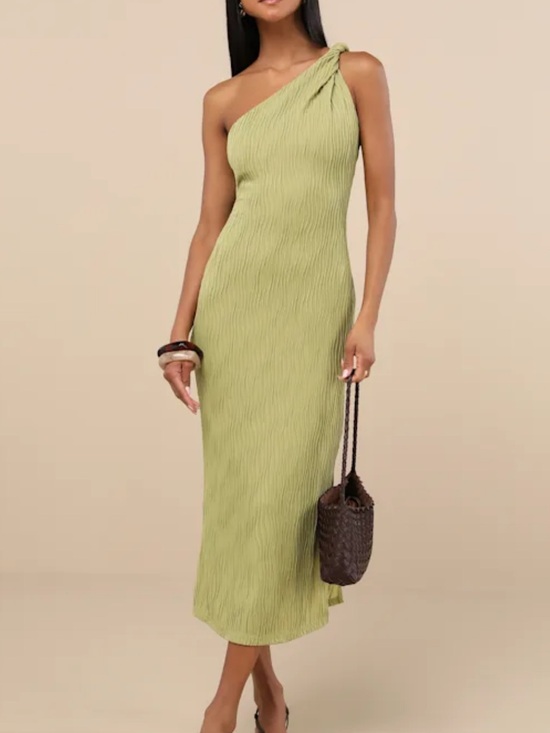 Lulus Dresses & Skirts - Lulu’s Aristea Light Green Textured One-Shoulder Midi Dress